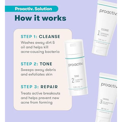 Proactiv Solution 60 Day Facial Cleansing 3-Step Routine, 1 x Cleanser 120 ml, 1 x Facial Toner 120 ml, 1 x Hydrator 60 ml (Pack of 1)