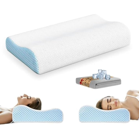 PKBD Memory Foam Pillow with Replacement Pillowcase(Cooling Ice Silk&Cotton),Neck/Shoulder Pain Relief,Ergonomic Orthopedic Cervical Pillow,Bed Pillow for Side,Back,Stomach Sleepers