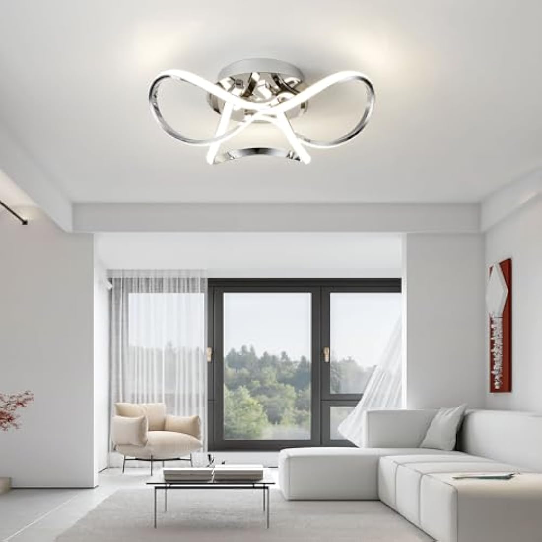 AUROLITE AL1016D Contemporary LED Chrome Semi Flush Ceiling Light, 36W 2200LM, Dimmable, 4000K Cool White, Modern Swirl Design, Ideal for Lounge, Living Room and Bedroom, 36 W