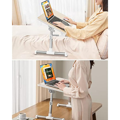 SAIJI Table, Bed Table Height Adjustable, with 4 Adjustable Angles, Foldable Laptop Desk, for Sofa Couch Floor Work Study Reading Writing Breakfast, Fits up to 17'' Laptop (60 x 33 cm, Teak)