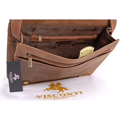 VISCONTI - Leather Messenger Shoulder Bag For Men - Fits 13 to 14 Inch Laptop - Medium/Large Work Bag For A4 Notebooks - 18548 Harvard