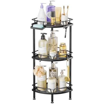 SWTYMIKI Corner Shower Caddy - 3 tier Bathroom Corner Shelf Shower Organizer Corner with 4 Hooks, Rust Free Standing Shower Caddy with Soap Holder,Shower Rack for Inside Bathroom,Shower storage,Black