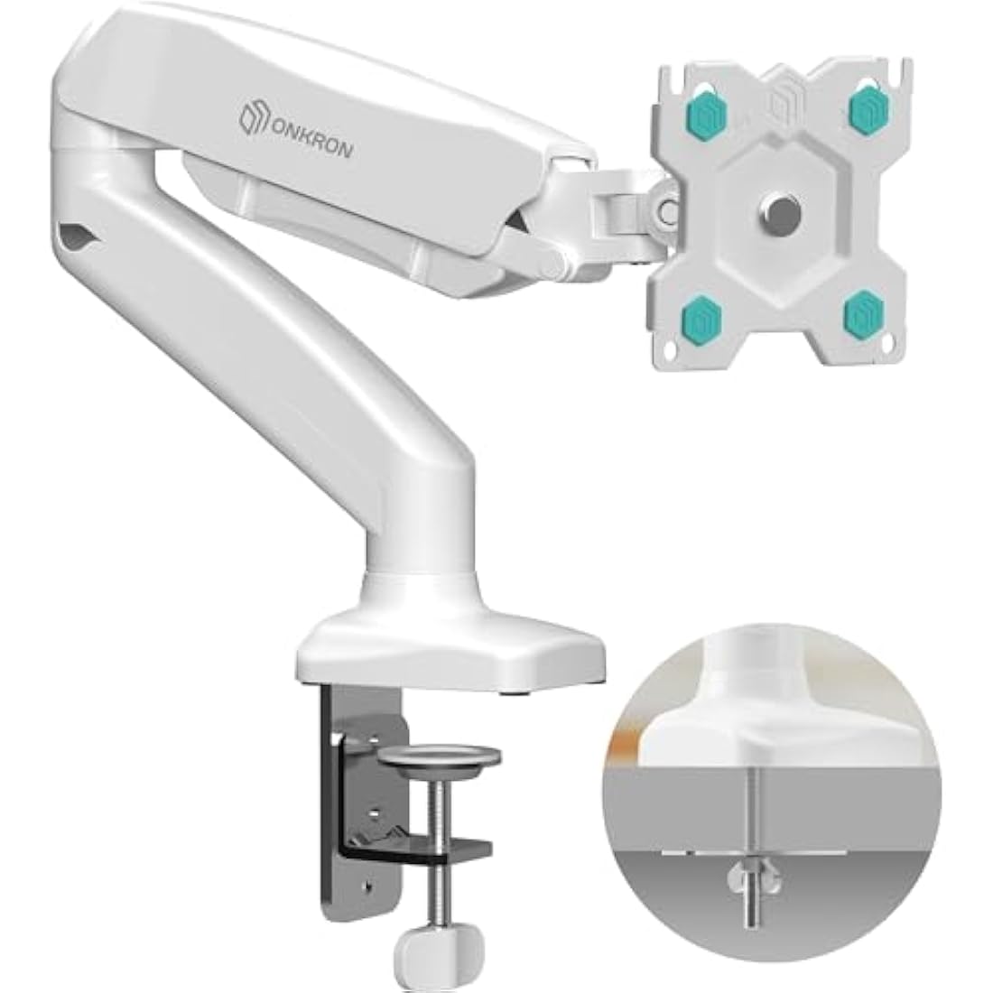 ONKRON Single Monitor Arm Desk Mount for 13-32 Inch Screen up to 8 kg, Screen Mount with Gas Spring VESA 75x75 & 100x100 - Monitor Stand for Desk Full Motion White, G80-W