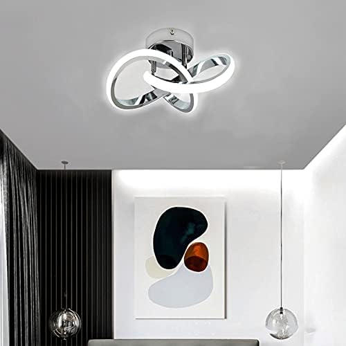 HOUZEE Ceiling Lamp Small Elegant Unique Silver Ceiling Light Fixture for Aisle Entrance LED Ceiling Lights for Hallway Cold White Light 22W