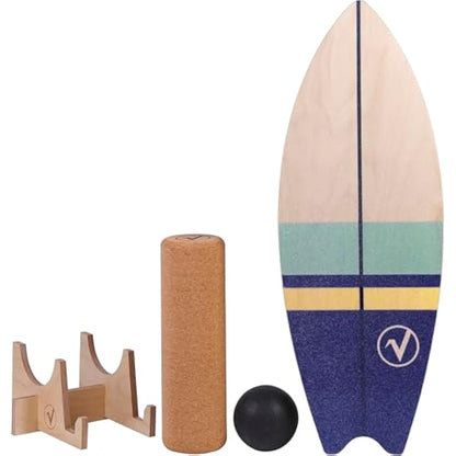 valuents Wooden Surfboard Balance Board with Roller for Neuromuscular Response Training + More: Stand