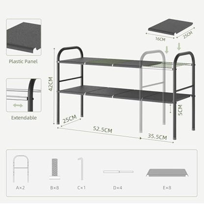 NETEL Expandable Under Sink Storage, 2 Tier Under Sink Storage with 8 Plates,Metal Side Bracket,Kitchen Cupboard Organiser, Extendable Shelf for Cupboard, Kitchen Shelf Organiser,Width 52-82cm