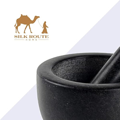 Silk Route Home Granite Pestle & Mortar with Base, Kitchen Tool for Muddling & Grinding Spices, Herbs, Nuts & More
