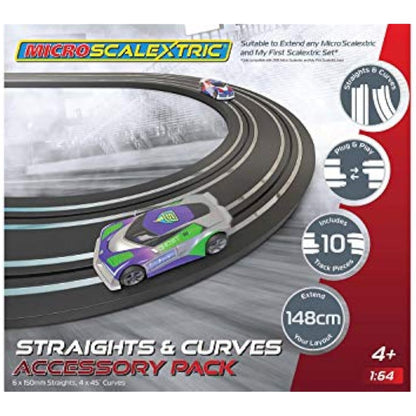 Micro Scalextric Track Extension Pack - Straights and Curves - Extend Your Layout by 148cm, Includes 6x 150mm Straights & 4x 45 Degree Curves, Micro Scalextric Accessories