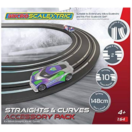 Micro Scalextric Track Extension Pack - Straights and Curves - Extend Your Layout by 148cm, Includes 6x 150mm Straights & 4x 45 Degree Curves, Micro Scalextric Accessories