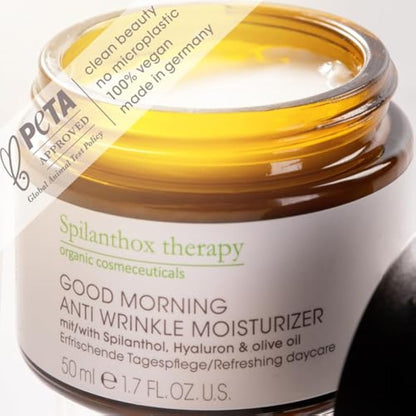 Spilanthox therapy - Good Morning Anti-Wrinkle Moisturiser - Face Cream for Smoothing Expressions - Make-Up Base - Spilanthol & Hyaluronic Acid - Anti-Aging - Vegan Natural Cosmetics - 50ml