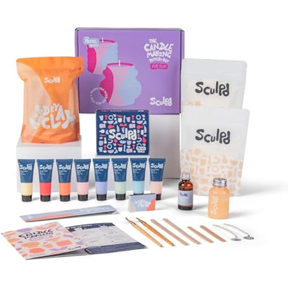 Sculpd Candle Making & Pottery Kit - Complete 2 Person Art Set: Includes Air Dry Clay, Soy Wax, Fragrance & Tools - DIY Arts Crafts Gift for Adults Candles Crafting (Peony Rose)