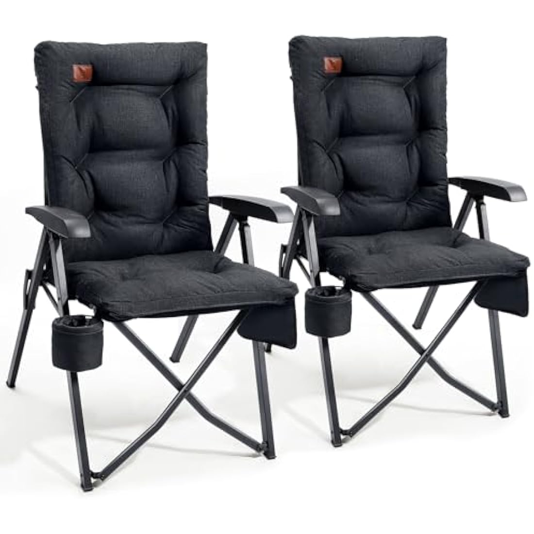 EVER ADVANCED Luxury Camping Chairs 2 Set for Adults Heavy Duty High Back Oversized Folding Garden Chair Comfy Padded 6cm Loadable 150kg Cam Adjustable Dining Chairs 4-Position Recliner Black