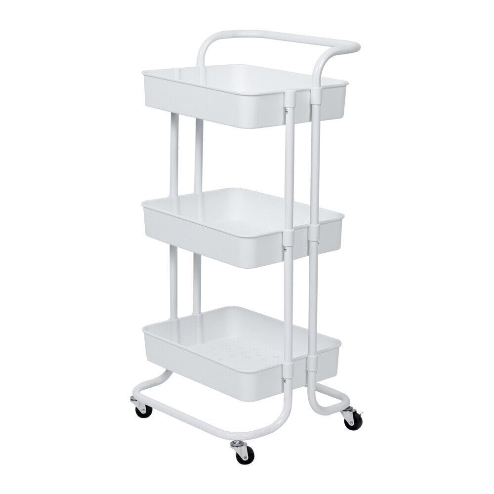 Multibao 3 Tier Storage Trolley on Wheels Cart Kitchen Utility Rolling Rack Tray Shelf for Kitchen Bathroom Laundry and Office (White)