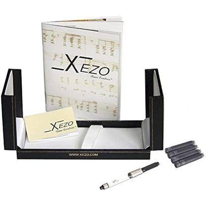 Xezo Maestro Fountain Pen, Medium Nib. Handcrafted with Black Mother of Pearl Inlay. Platinum Plated. Limited Edition, Serialized. No Two Alike