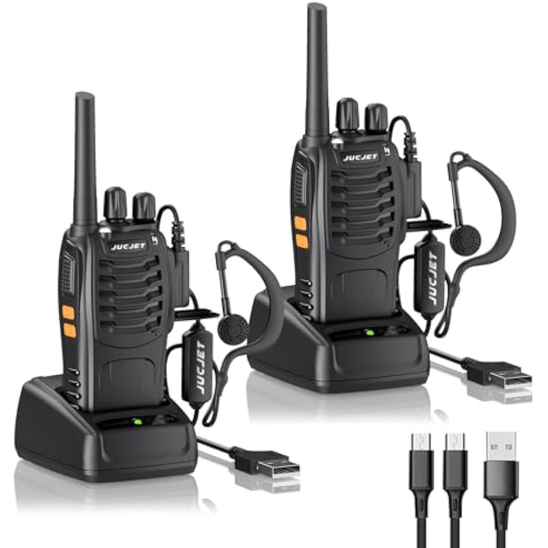 JUCJET Walkie Talkies, 88E Upgraded PMR446 Walkie Talkie, Two-Way Radio Rechargeable Walkie Ttalkie, With Original Earpieces, Reliable Long Range 2-Way Radios, Professional & Easy To Use (2 Pack)