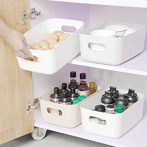 Bgfuni Set of 8 Small Plastic Storage Baskets, Office Home and Kitchen Tidy Organiser, White Studio Baskets for Small