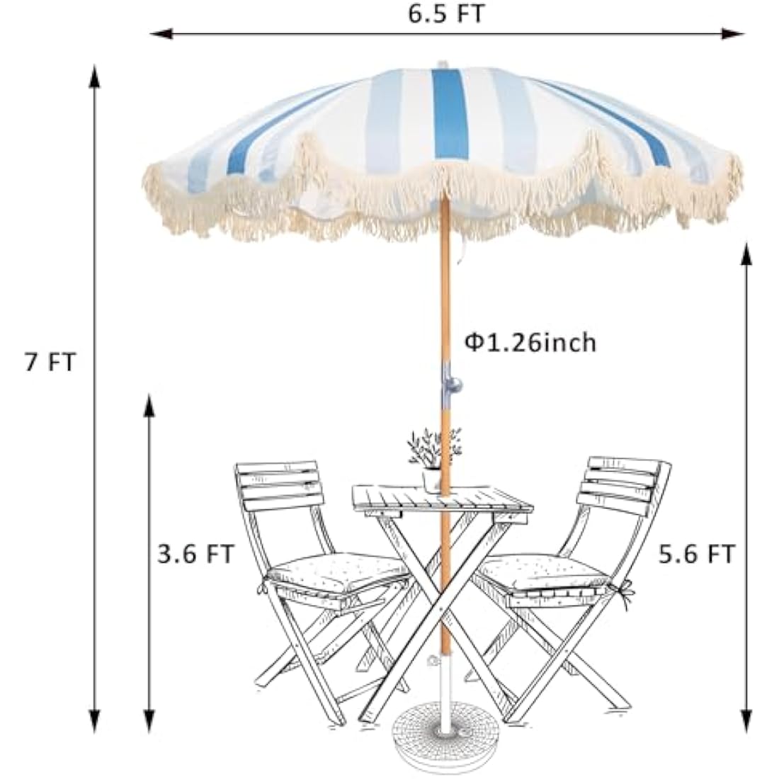 Mansader 2M Garden Umbrella Parasol Tilting Premium Wood Pole UPF 50+, Portable Garden Parasols with Tassels for Outdoor Patio Lawn Pool Yard