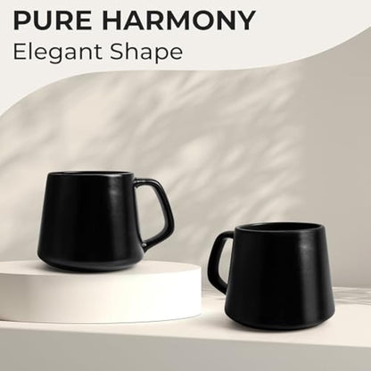 MIAMIO - Coffee Mugs Set of 4 / Large Ceramic Coffee Cups (420 ml) - Mug for Cappuccino, Tea, Espresso - Microwave and Dishwasher Safe - Luxe Collection (Black)