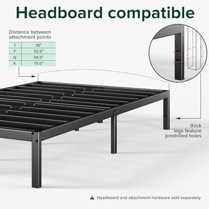 Zinus Elias King size Bed frame - Bed 150 x 200 cm - 36cm Height - Metal Bed frame with underbed storage and steel slat support - Black