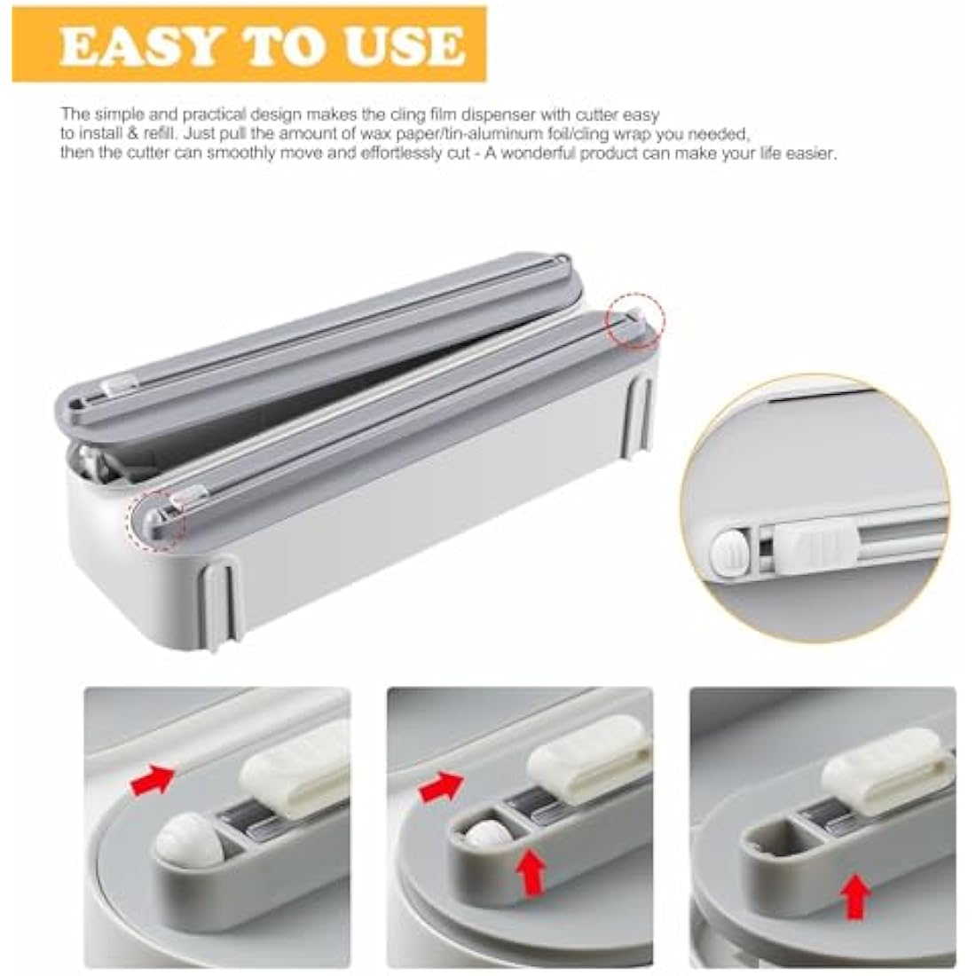 Magnetic Cling Film Dispenser and Cutter - Advanced 3-in-1 Wall-Mounted Kitchen Roll Holder, Quasziwa Refillable Cling Wrap & Aluminium Foil Dispenser with Paper Towel Holder - Fits 12" Roll, White