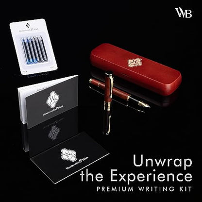 Wordsworth & Black Fountain Pen Set, Luxury Bamboo Wood - Fine Nib, Gift Case; Includes 6 Ink Cartridges, Ink Refill Converter -Journaling, Calligraphy; Drawing, Smooth Writing [Rosewood]