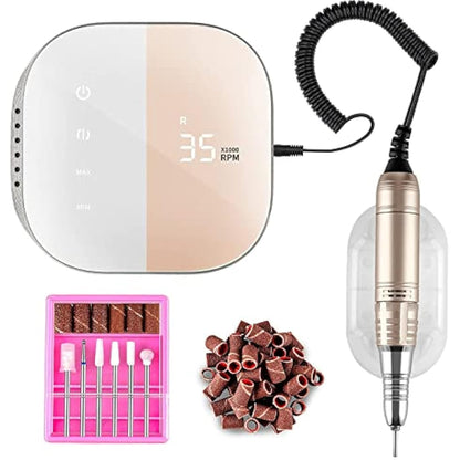 Madenia Professional Electric Nail Drill Machine with LCD Touch Screen, 35000 RPM Efile Nail File Drill for Arylic Gel Nails, E File Kit for Salon Home Manicure Use, Pink