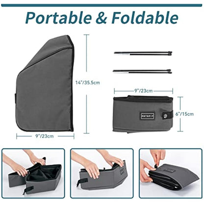 PETSFIT Travel Litter Box for Cats - Removable and Washable 2-Layer Leak-Proof Lining, Scratch-Resistant Fabric with Sturdy Support Frame, Portable Litter Box, Lightweight Gray