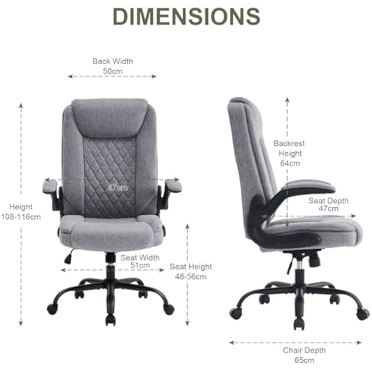 CASTLOVE Ergonomic Office Chair Computer Chair Executive Office Chair with Flip Up Armrest High Back Rocking Function Height Adjustable Comfortable Desk Chair for Home Office Fabric Grey