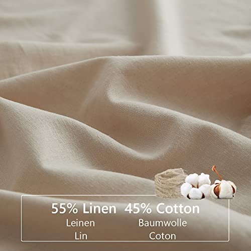Simple&Opulence Double Flat Sheet,55% Linen 45% Cotton Luxury Cool Bed Sheet,Super Soft and Easy Care Flat Top Sheet,228 x 255 cm, Linen/Beige