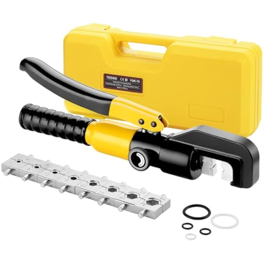TEENO Hydraulic Crimping Tool with 9 Hex Dies,Range 12 AWG-2/0 AWG,12mm Stroke 10T,4-70mm²,for Cable Lugs Hydraulic Crimping Crimper Wire Terminal Lug Tool