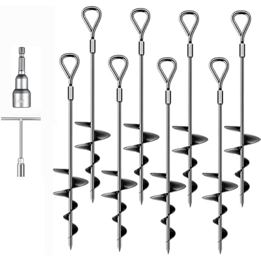Ground Anchor 8 Pack, 45cm Tall Heavy Duty Ground Pegs Kit Fit for Swing, Trampolines, Tents, Mobile Home Anchors, Awning Pegs Anchor, Dog Spikes for Ground