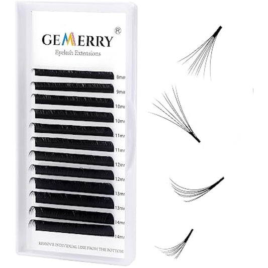 Gemerry Easy Fan Lash Extensions D curl 0.05mm 8-14mm Mixed Tray Noir Russian Volume Automatic Blooming Self Fanning Lashes Long Individual Volume 3D 4D 5D 6D 8D Lash Fan (0.05-d curl-mix 8-14mm)