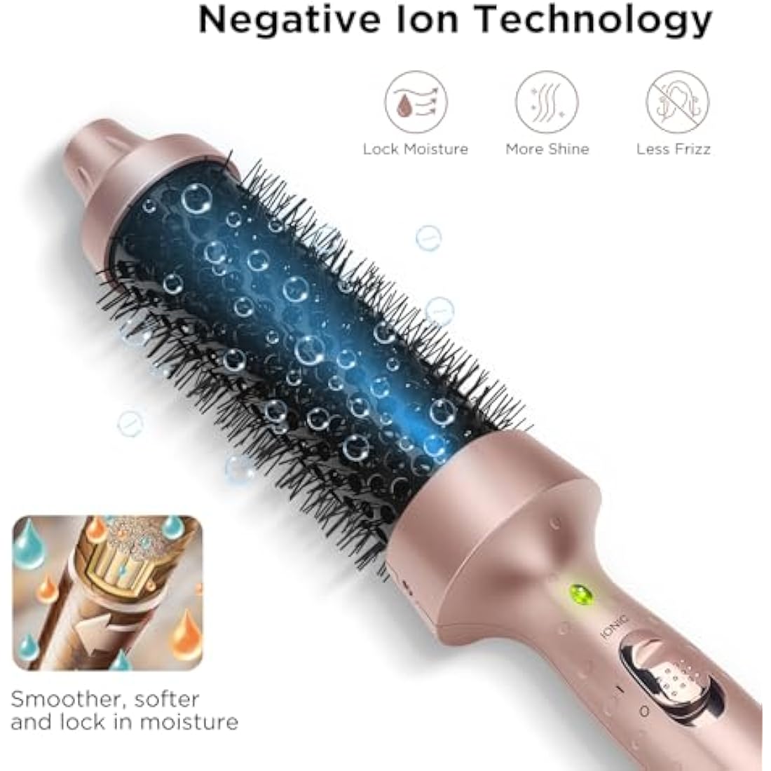 Parwin Pro Beauty Thermal Brush, 1.3"/35mm Heated Round Brush, Ionic Hot Brush Create Shinier & Smoother Curls, Not for Blow Drying, Fast Heating, Dual Voltage, 60Mins Auto Shut Down, Gold