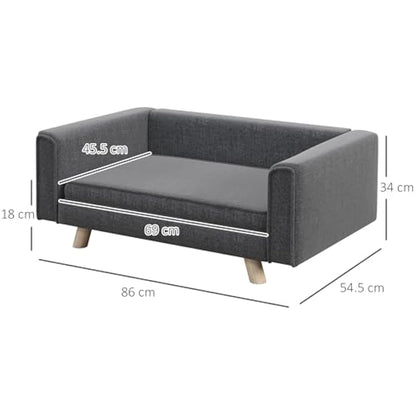 PawHut Dog Sofa Bed, Elevated Dog Couch for Medium and Small Dogs, with Soft Cushion, Removable and Washable Cover, Grey