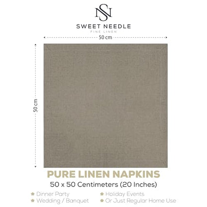 Sweet Needle 100% Pure Linen Napkins with Hemstitch Natural - 50x50 CM | Pack of 6 | European Flax Washable, durable and Reusable. Luxury Dinning for