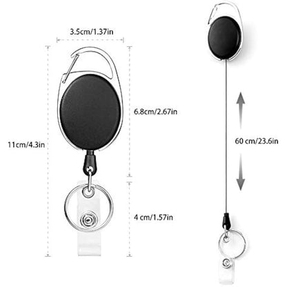 Retractable Lanyard Set - 3 Pieces Including Reel Clip and Clear Waterproof ID Badge Holder for Card and Key Holder Keyring (Black B03)