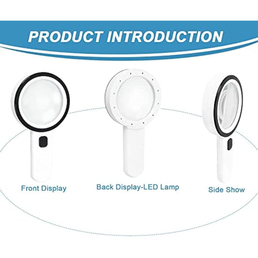 Magnifying Glass with 12 LED Lights, 30X Double Glass Lens Handheld Illuminated Magnifier Reading Magnifying Glass with for Seniors Read, Coins, Stamps, Map, Inspection, Macular Degeneration