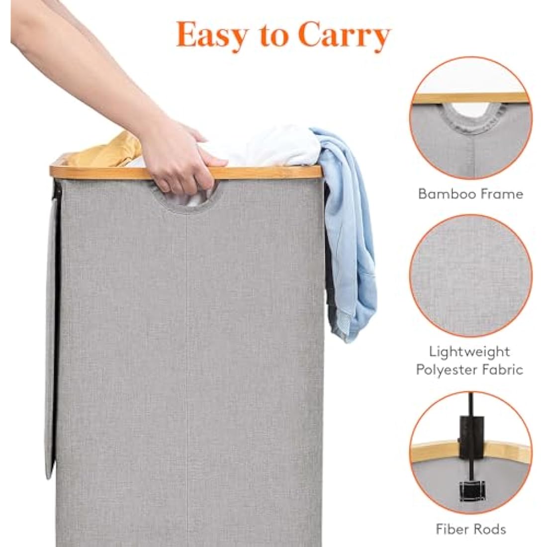 Lifewit 120L Laundry Basket with Lid, Clothes Hampers for Laundry with Bamboo Handles and A Removable Laundry Bag, Large Foldable Laundry Hamper for Bedroom, Bathroom, Dorm, Laundry Room, Light Gray
