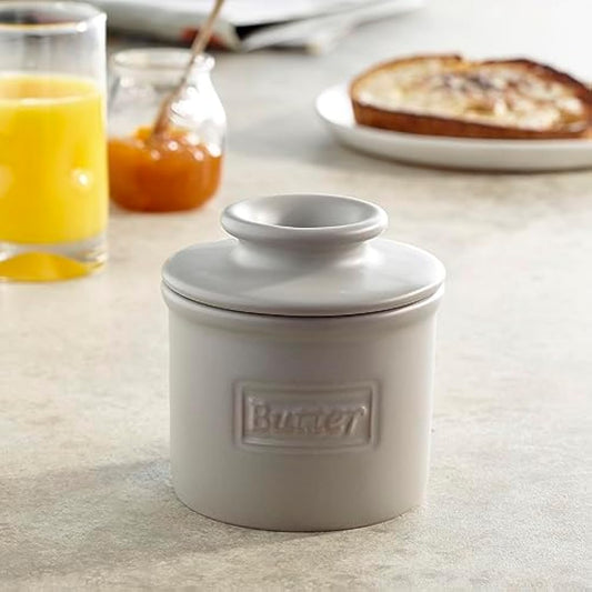 Butter Bell - The Original Butter Bell Crock by L Tremain, a Countertop French Ceramic Butter Dish Keeper for Spreadable Butter, Café Matte Collection, Stone