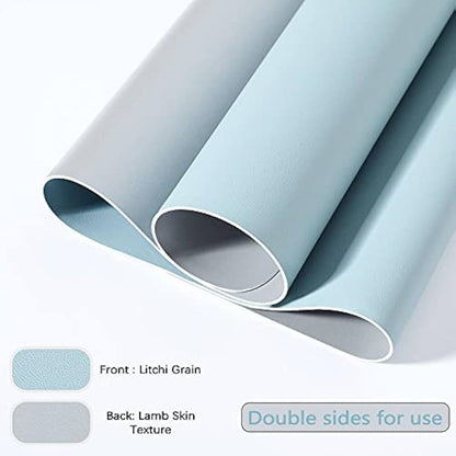DOBAOJIA Desk Pad XX-Large, Desk Mat, Desk Blotter, Laptop Pad, Extended Mouse Mat, Mouse Pad XXL, Writing Pad for Office/Home, Dual-Side Use PU Leather Waterproof 35.4" X 16.9"(Light Blue/Silver)