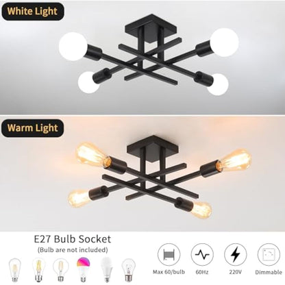 QAREHL Sputnik Ceiling Light, 4 Lights Black Ceiling Lights Living Room Modern Sputnik Chandelier for Bedroom, Dining Room, Kitchen, Hallway, Office, E27 Socket