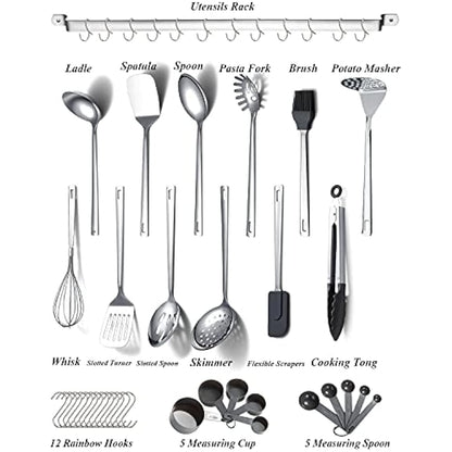Stainless Steel Cooking Utensils Set,Kyraton 37 Pieces Kitchen Utensils Set,Kitchen Gadgets Cookware Set,Kitchen Tool Set with Utensil Holder Non-Stick and Heat Resistant.Dishwasher Safe