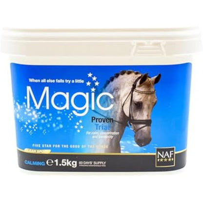 NAF Five Star Magic 1.5kg – Advanced Calming Supplement for Horses – Magnesium-Based Formula with Herbal Extracts – Supports Relaxation & Concentration- Award-Winning scientifically trialled formula