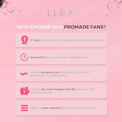 LLBA Promade Mix 1500 Fans | Handmade Volume Eyelashes | Multi Selections From 5D To 12D | C CC D Curl | Thickness 0.03~0.1 mm | 9-18mm Length | Long Lasting | Easy Application 5D-0.07 C 9-14mm