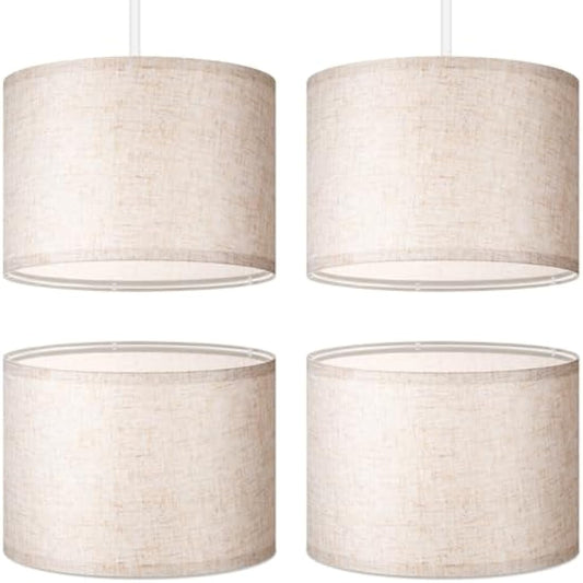 Weewooday 4 Sets Fabric Lampshade with E27 to E14 Adapter Ring Modern Ceiling Pendant Table Drum Light Shade Linen Lamp Shades for Table Bedside Floor Lamp(Taupe,10 Inch)