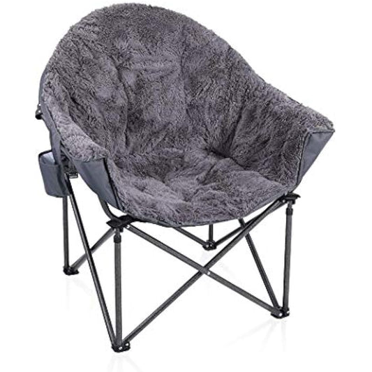 Camping Folding Moon Chair, ALPHA CAMP Oversized Comfy Saucer Plush Moon Chairs with Portable Carry Bag For Camping, Garden, Fishing - Support 160kg, Grey