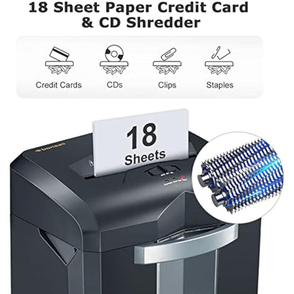 Bonsaii Heavy Duty Paper Shredder, 60-Minute 18 Sheets Cross Cut Office Credit Card Shredders for Industrial and Business Use, 23-Litre Pullout Bin with 4 Casters, Black (C149-C)