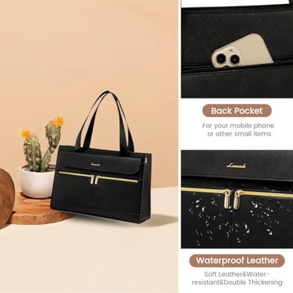 LOVEVOOK Laptop Bags for Women 15.6 Inch Ladies Work Bags Large Tote Bag with Laptop Compartment Designer Handbag Stylish PU Leather Briefcase for School Shoulder Bag for Office Business, Black