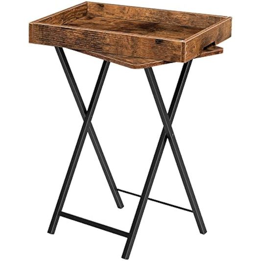 HOOBRO Folding TV Tray Tables for Eating, Snack Dinner Side Table with Removable Serving Tray, Foldable Bedside Occasional Coffee Table, Laptop Tables for Small Space, Rustic Brown EBF29BZ01