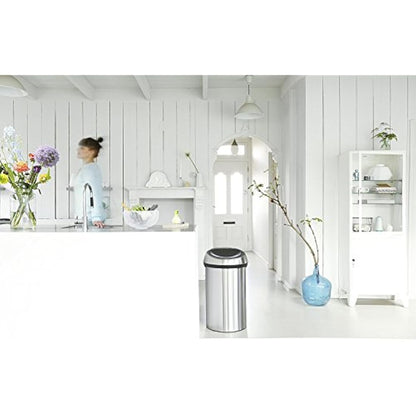 Brabantia 60 Litre Large Kitchen Touch Bin (Matt Steel) Removable Lid, Soft-Touch Open, Easy Clean Rubbish Food Waste Bin